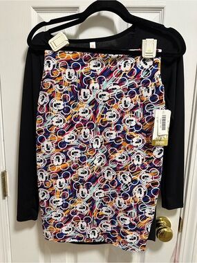 Disney Mickey Mouse Multicolor Printed Pencil Skirt & Black top.